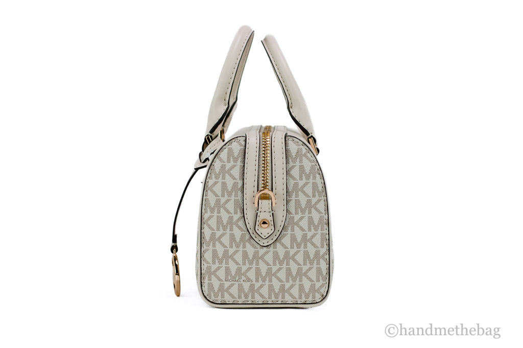 Michael Kors Travel XS Light Cream Signature PVC Duffle Crossbody Handbag